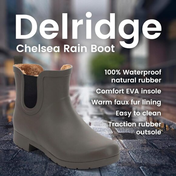 Women’s Brown Waterproof Plush Lined Slip On Rain Ankle Slim Chelsea Boots - Picture 7 of 13